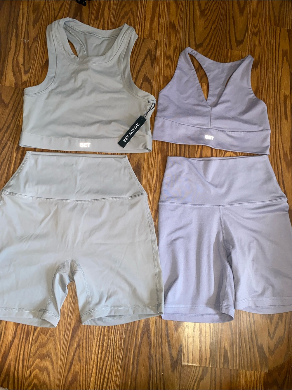 SET 2 Active High-Waist Bike Shorts in Light Gray and lilac